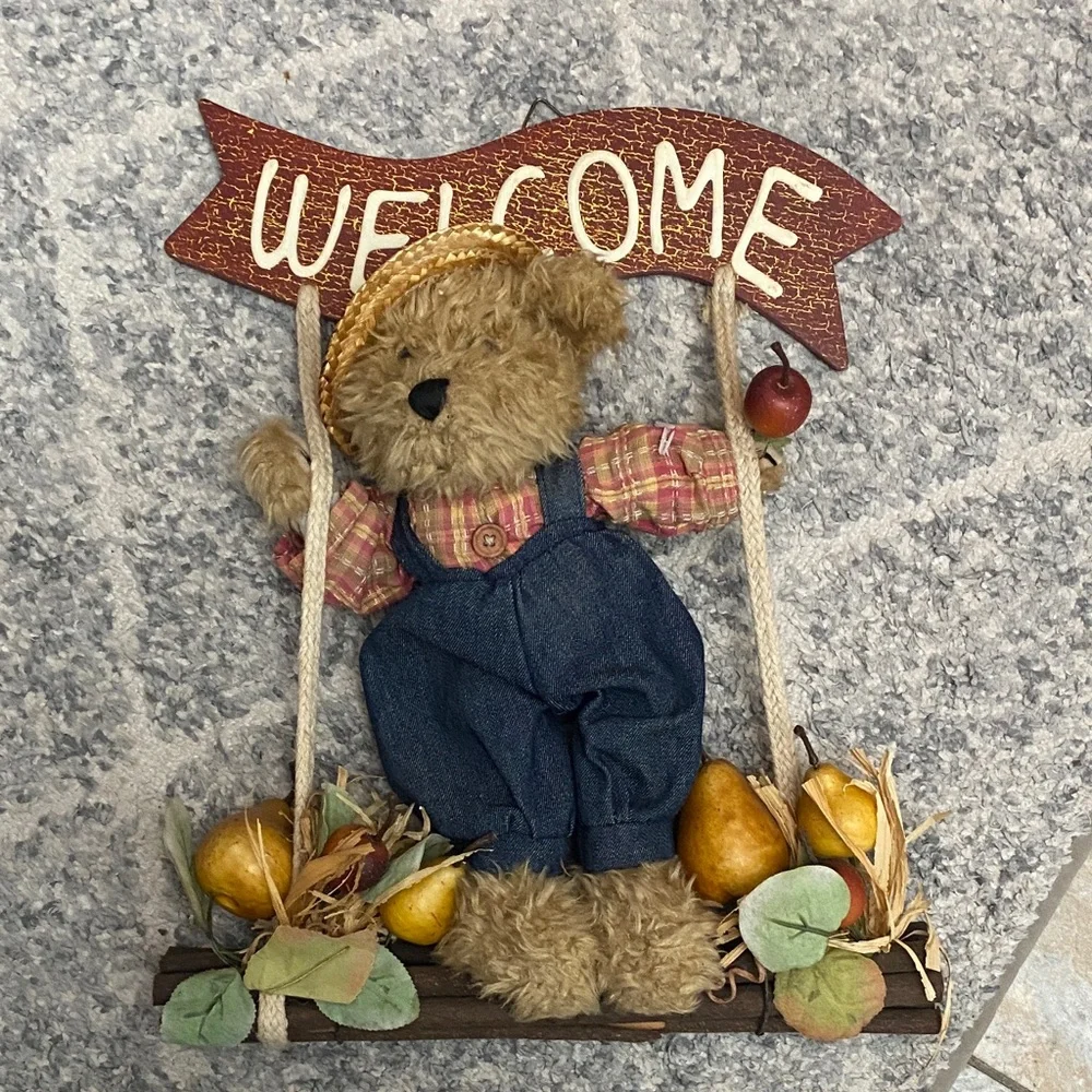 Welcome Bear Swing Decoration hanging country vintage fall door decor wreath